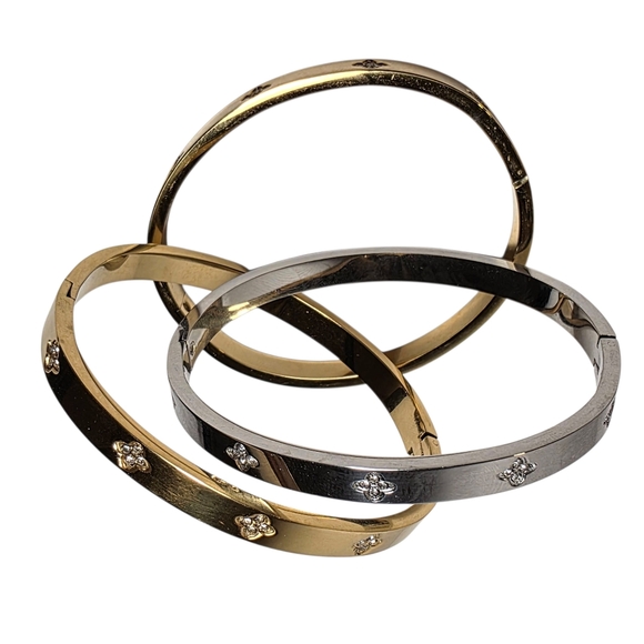 Slim Hinged Silver Bangle Bracelet With Crystal Accents Designer Style Jewelry - Picture 3 of 9